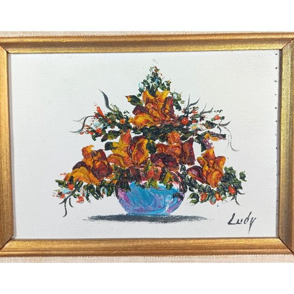 MCM Still Life Original Textured Oil Painting Roses Flowers Floral Arrangement - Picture 5 of 8